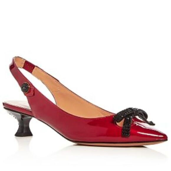 Marc Jacobs Red Patent Leather Sling Back Kitten Heels Size EU 37.5 = US 7 - Picture 2 of 15